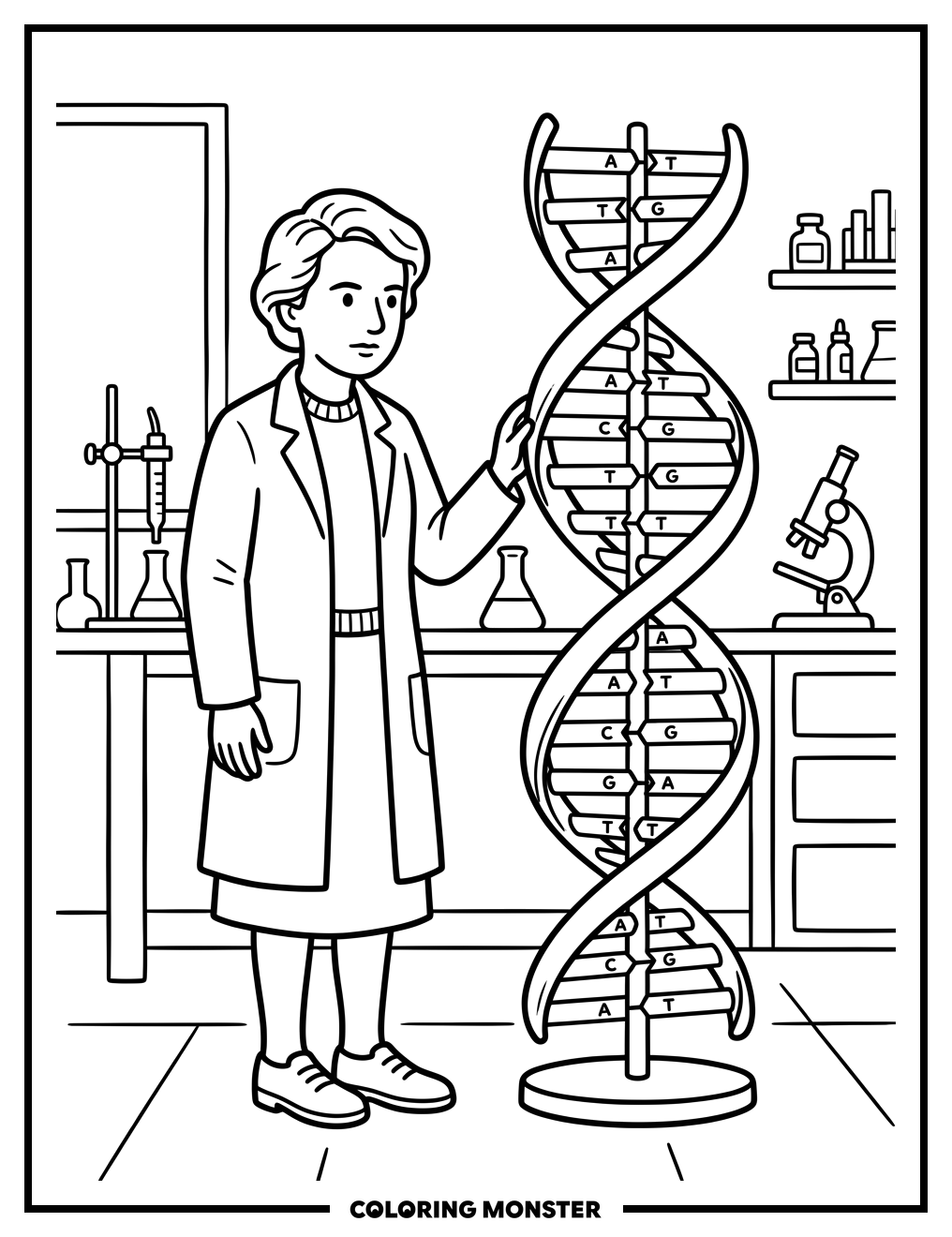 Rosalind Franklin With DNA Model Coloring Page