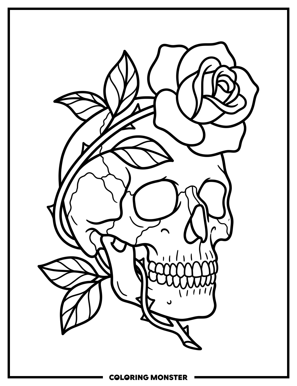 Rose and Skull Coloring Page
