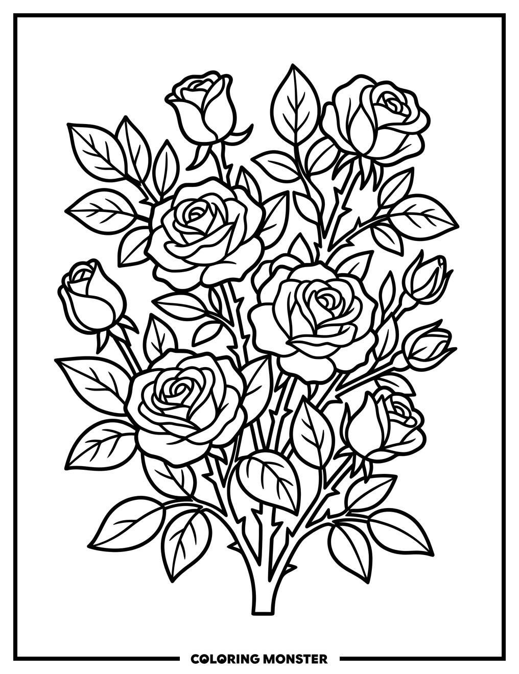 Rose Bush Blossoms Coloring Page