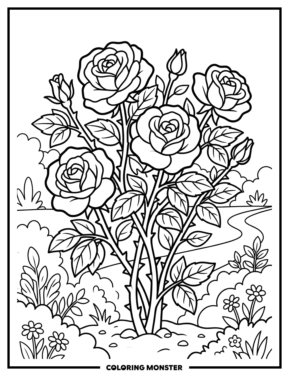 Rose Bush In Bloom Coloring Page