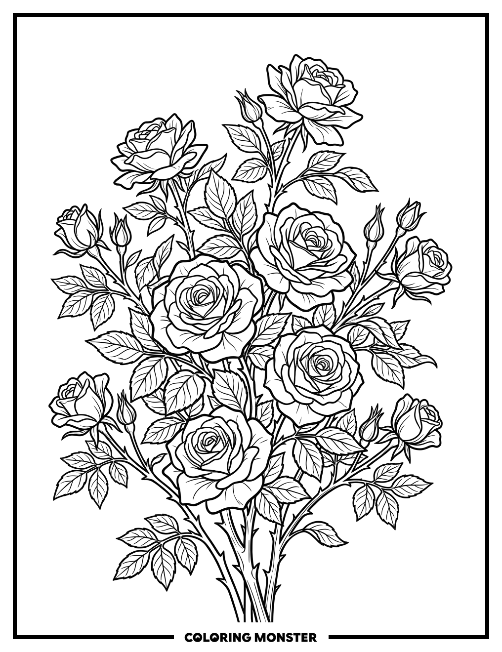 Rose Bush in Bloom Coloring Page