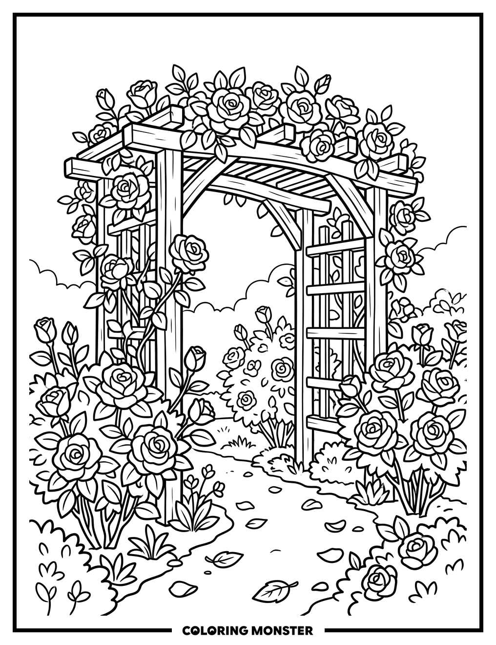 Rose Garden With Trellis Coloring Page