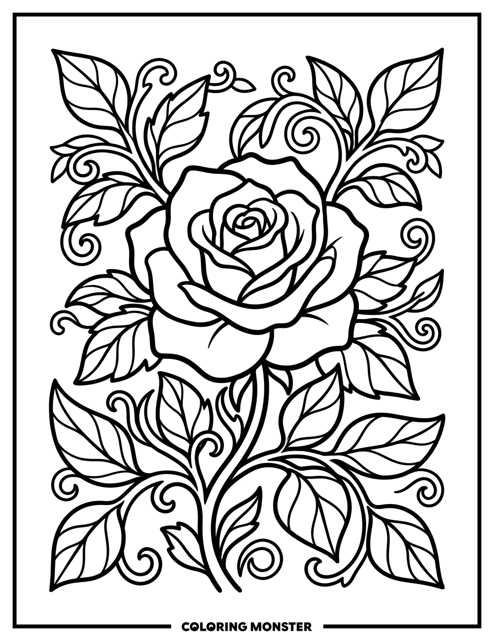 Rose in Full Bloom Coloring Page
