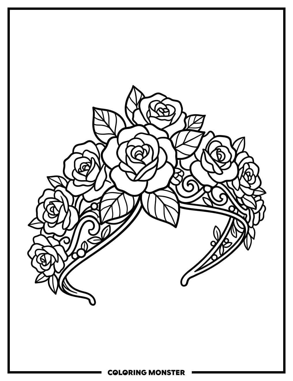 Rose Tiara Floral Design Coloring Page