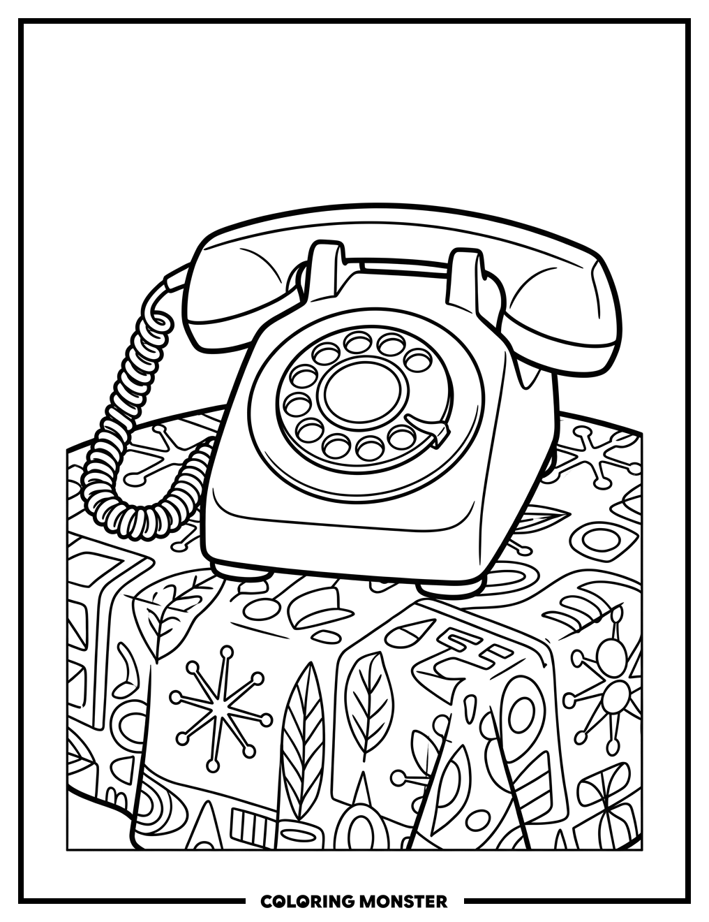 Rotary Dial Telephone on Tablecloth Coloring Page