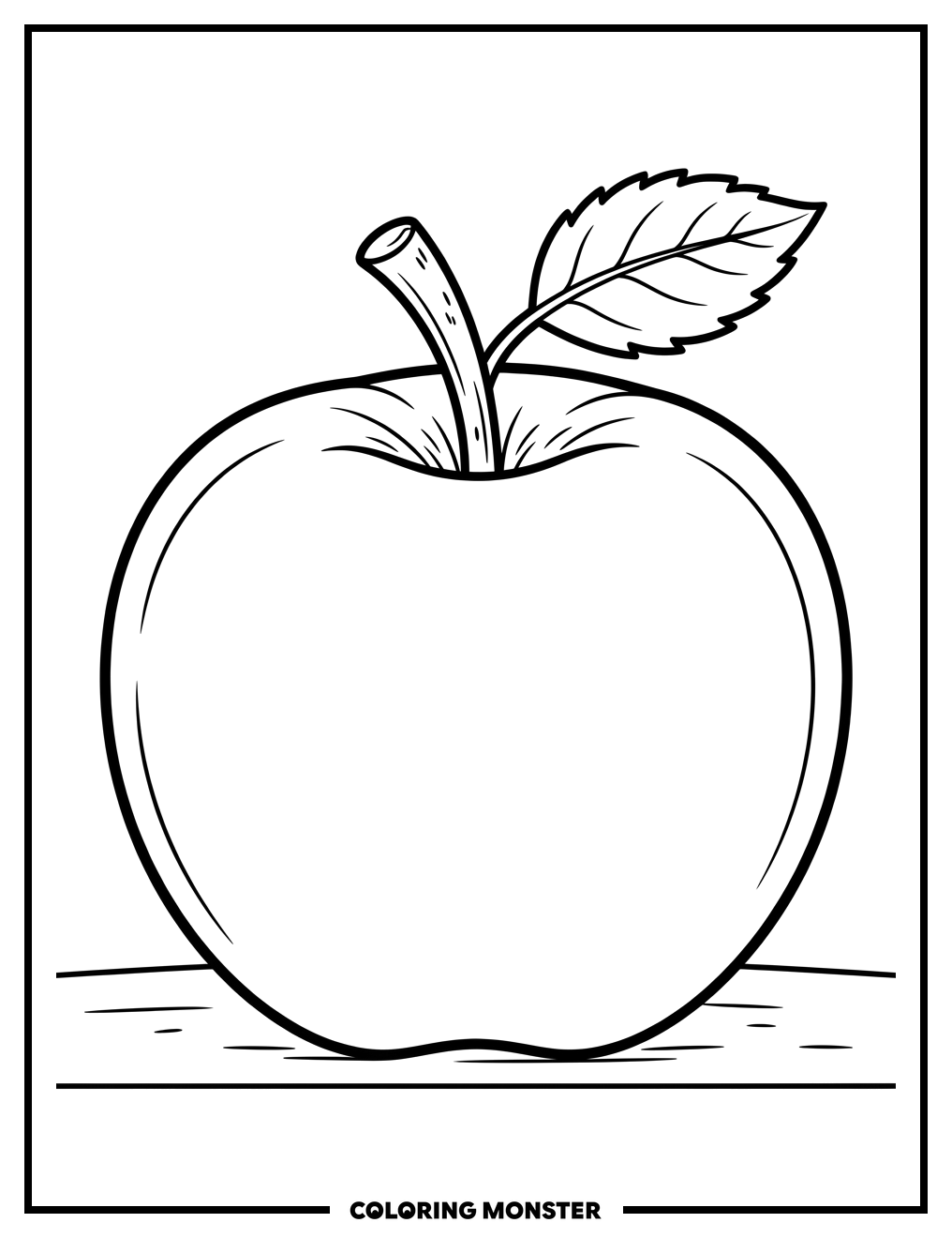 Round Apple with Leaf Coloring Page
