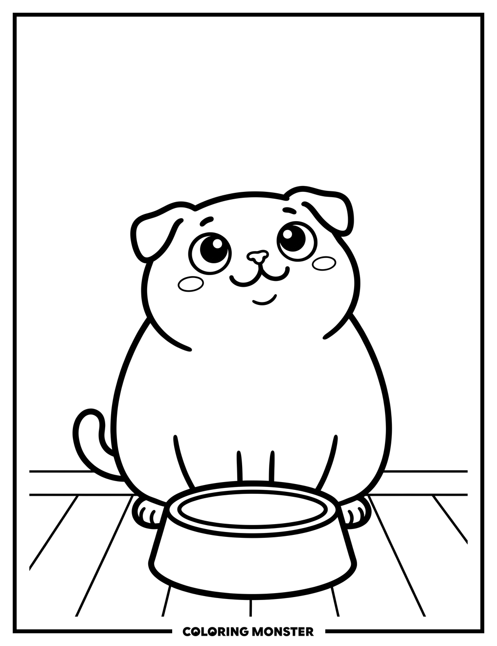 Round Cat Waiting for Food Coloring Page