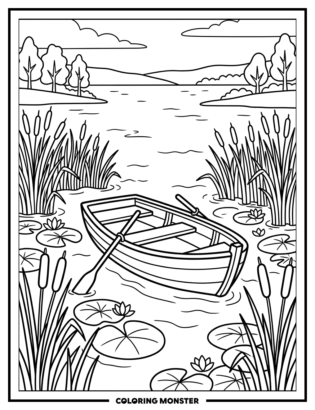 Rowboat on a Serene Lake Coloring Page