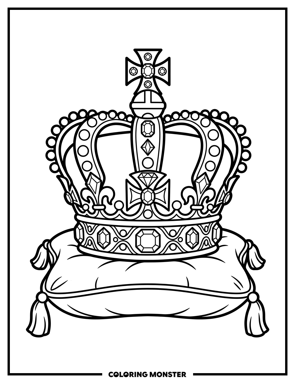 Royal Crown on Velvet Cushion Coloring Page