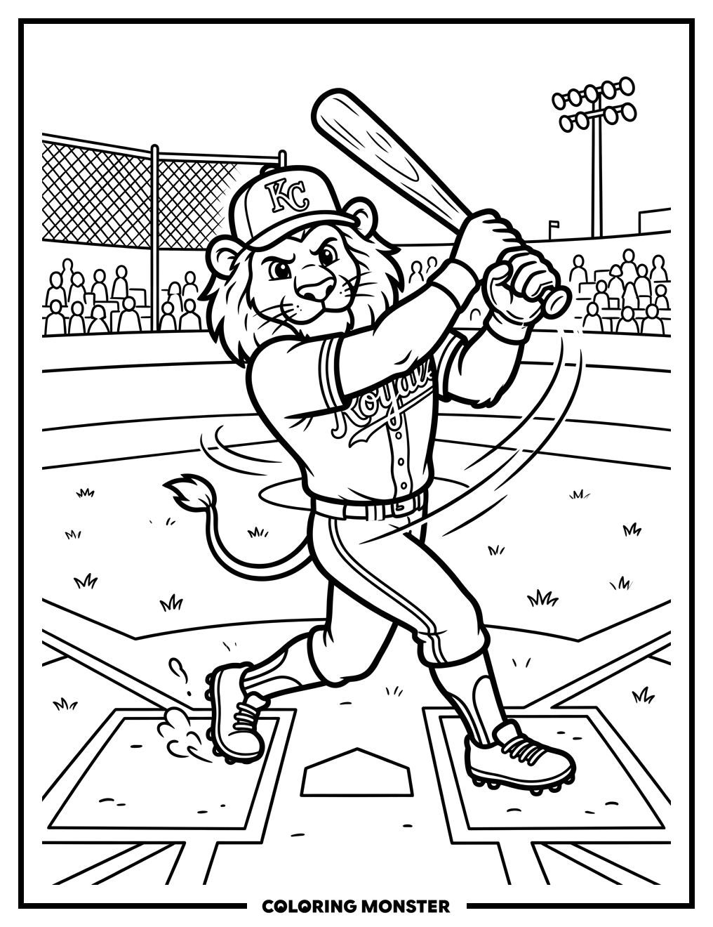 Royals Mascot Swinging a Bat Coloring Page