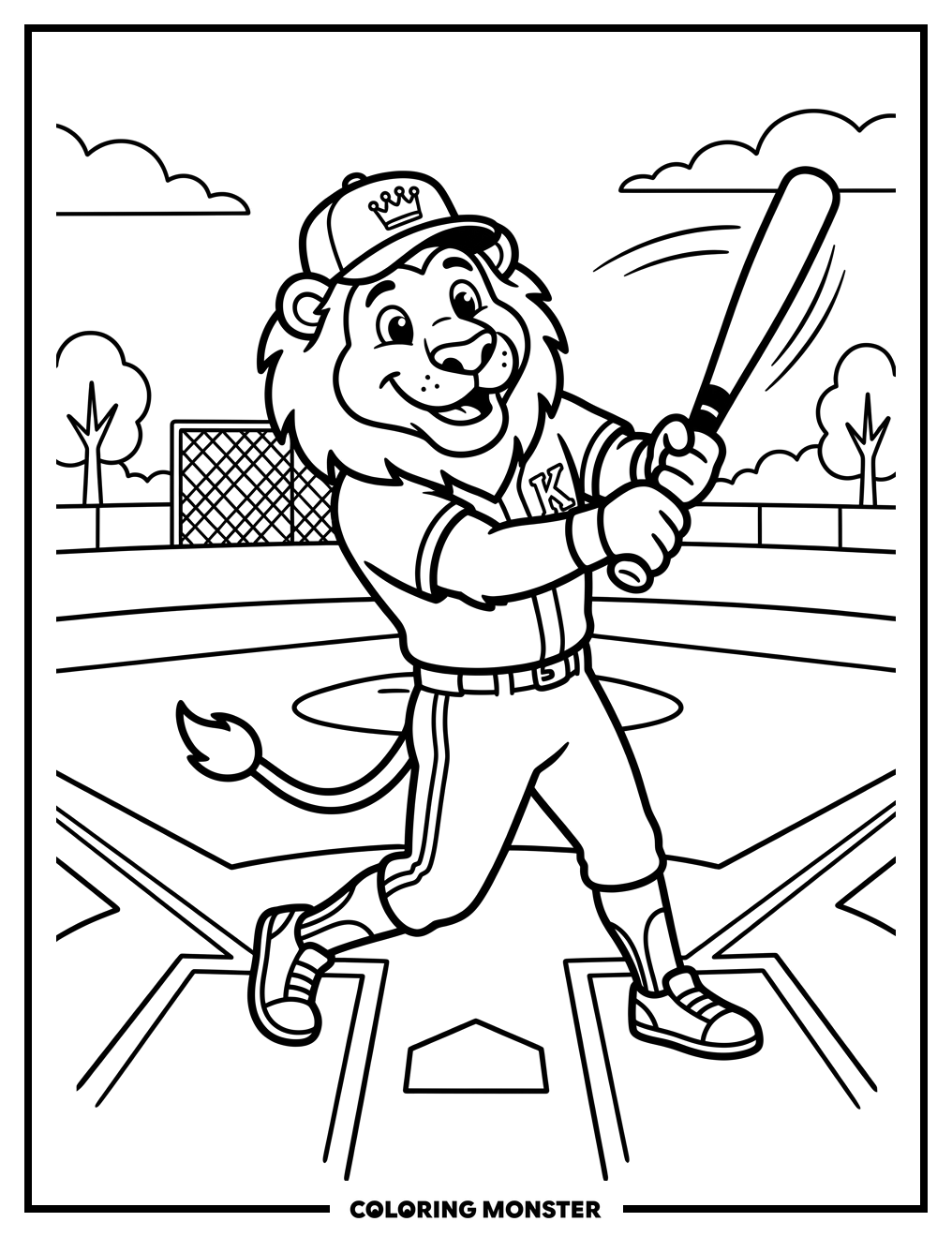 Royals Mascot Swinging a Bat Coloring Page