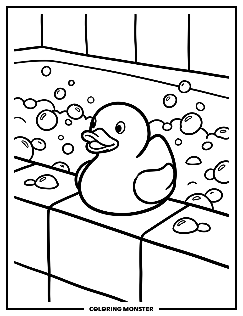 Rubber Duck on Bathtub Edge Coloring Page