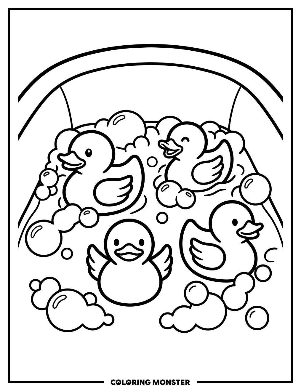 Rubber Ducks in Bubbles Coloring Page