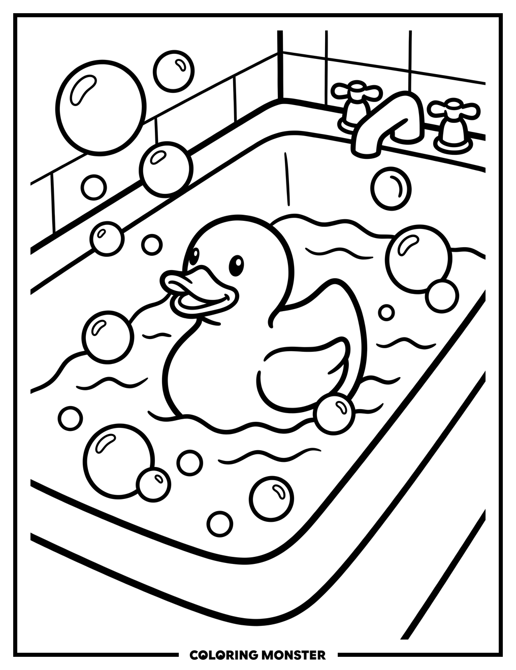 Rubber Ducky in Bathtub Coloring Page