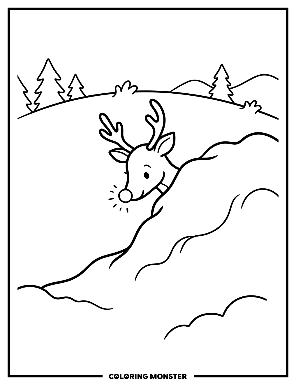 Rudolph Peeking Over Snowdrift Coloring Page