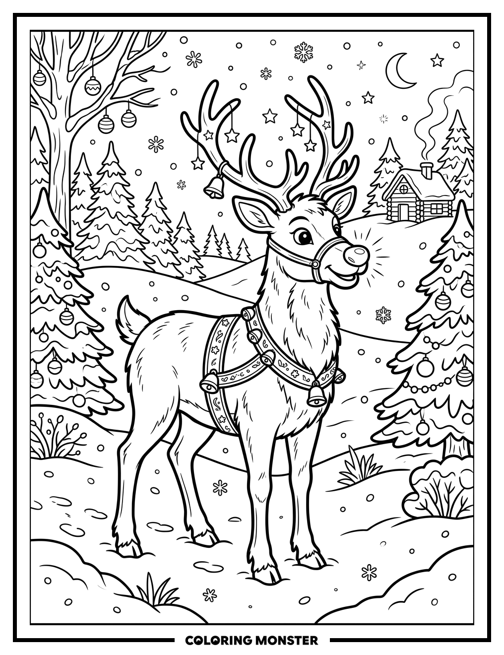 Rudolph The Reindeer With Glowing Red Nose Coloring Page
