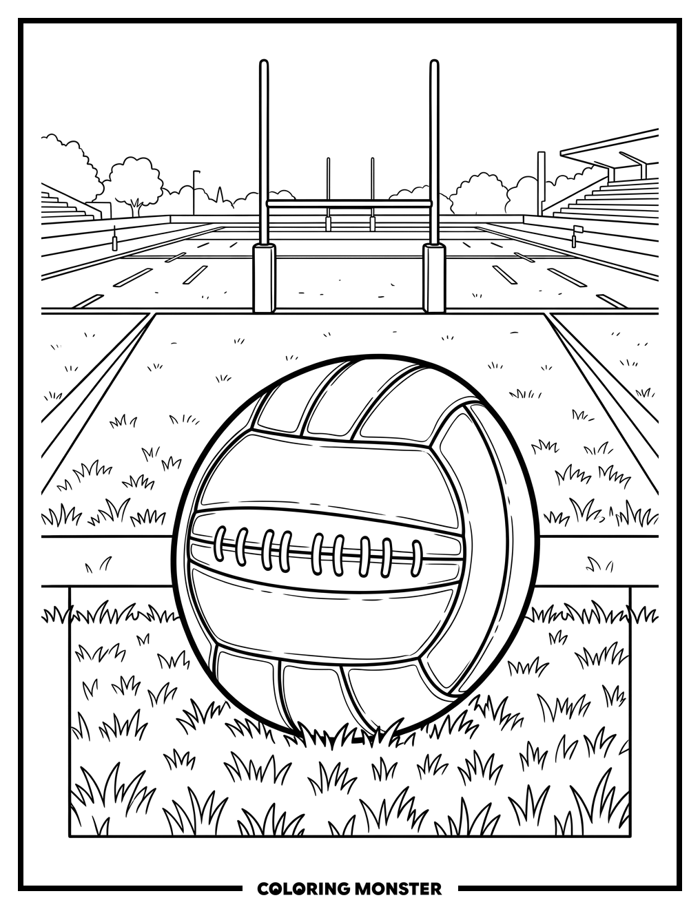 Rugby Ball on Field Coloring Page