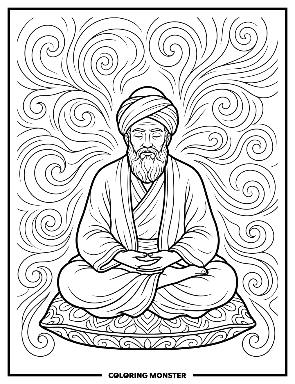 Rumi in Meditation Coloring Page