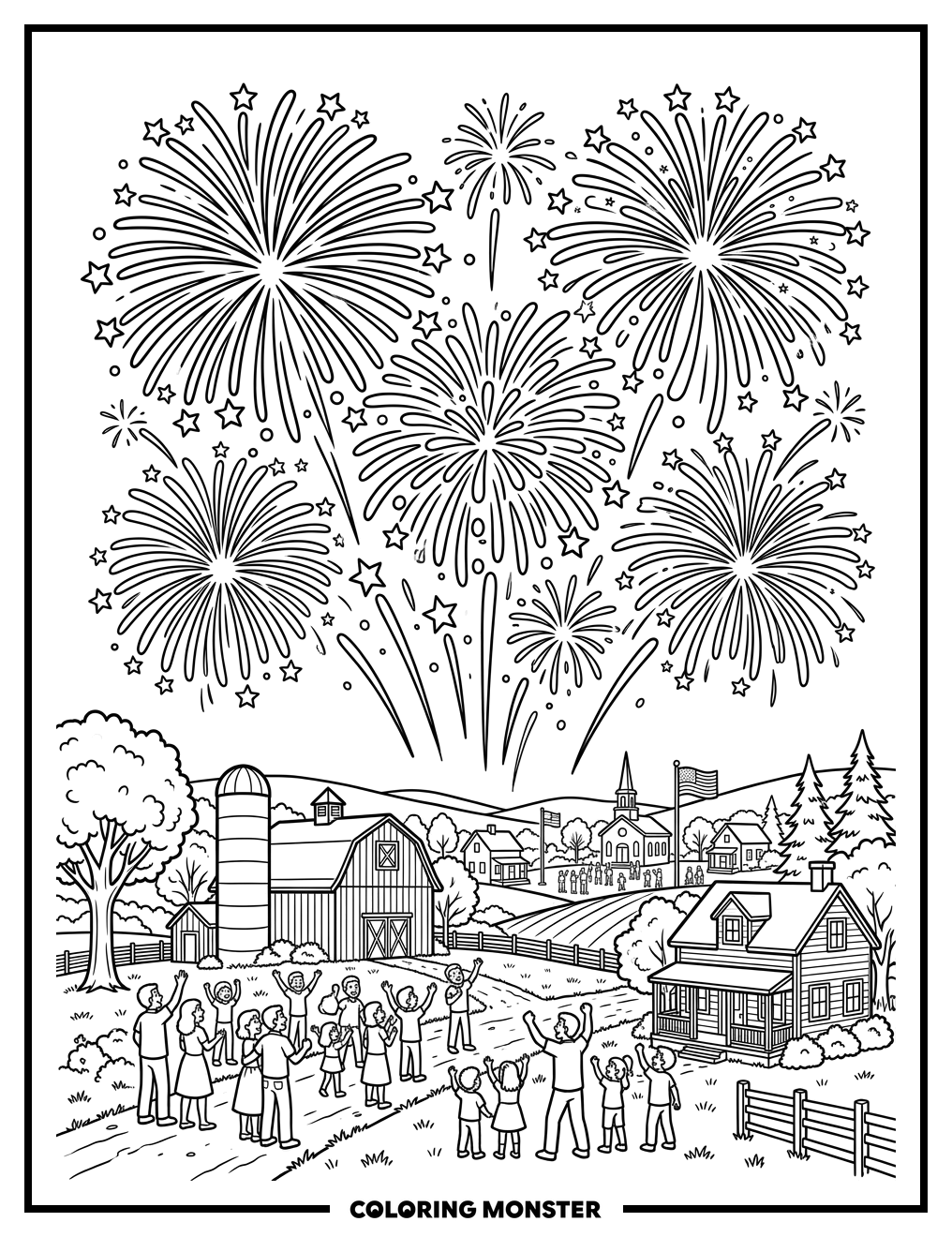 Rural Fourth Of July Fireworks Coloring Page