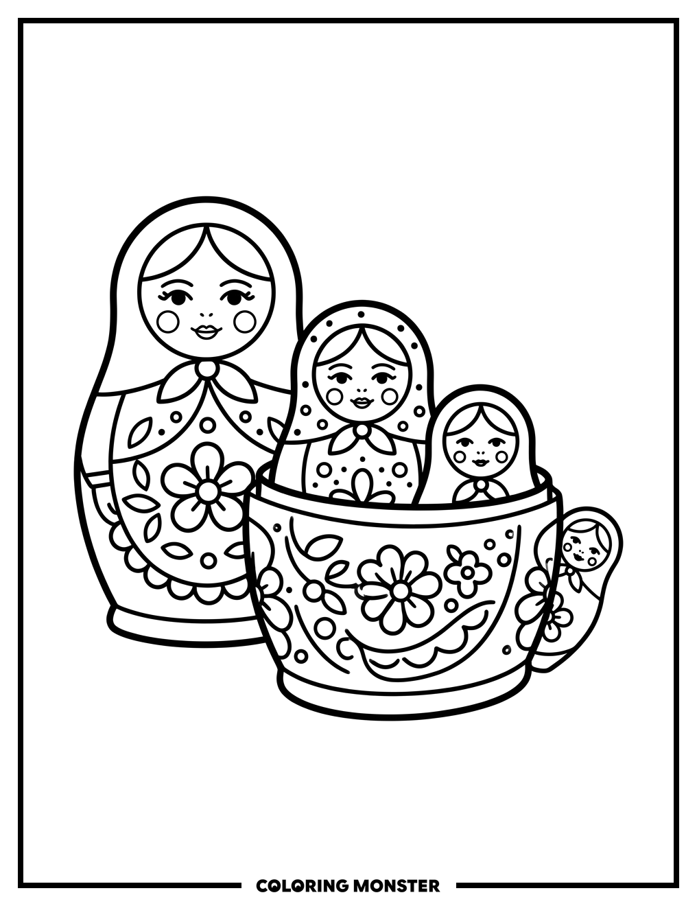 Russian Nesting Dolls Stacked Coloring Page