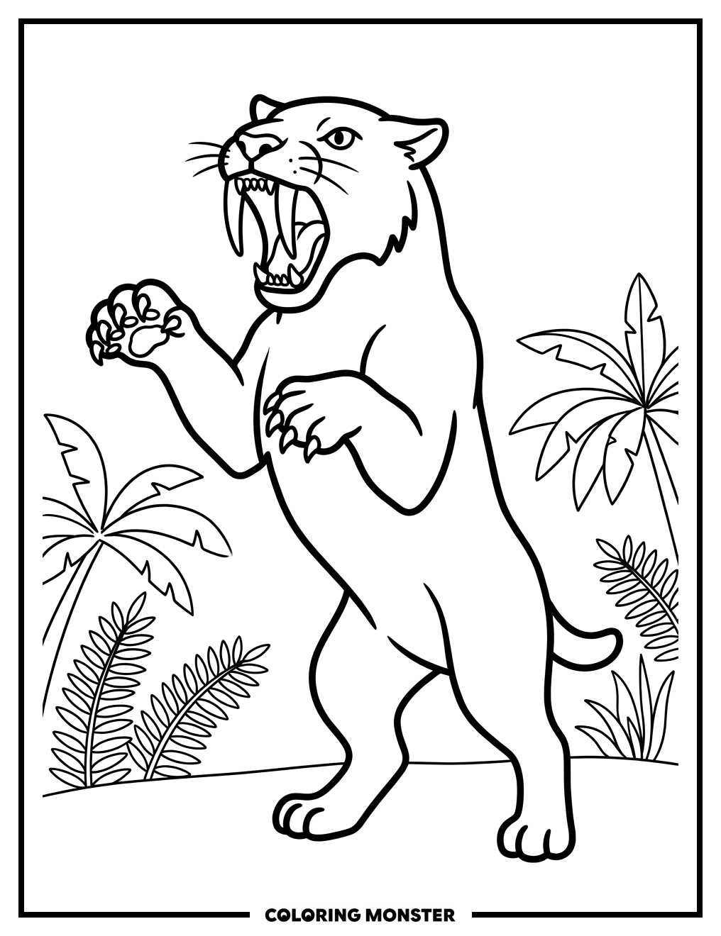 Saber-Toothed Cat Roaring Coloring Page