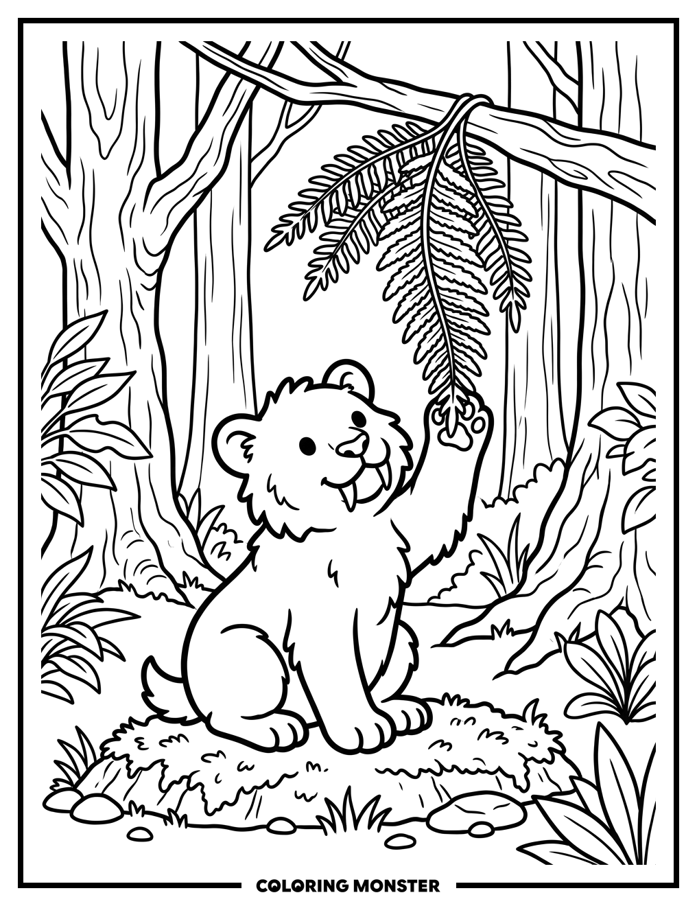 Sabretooth Tiger Cub Playing Coloring Page
