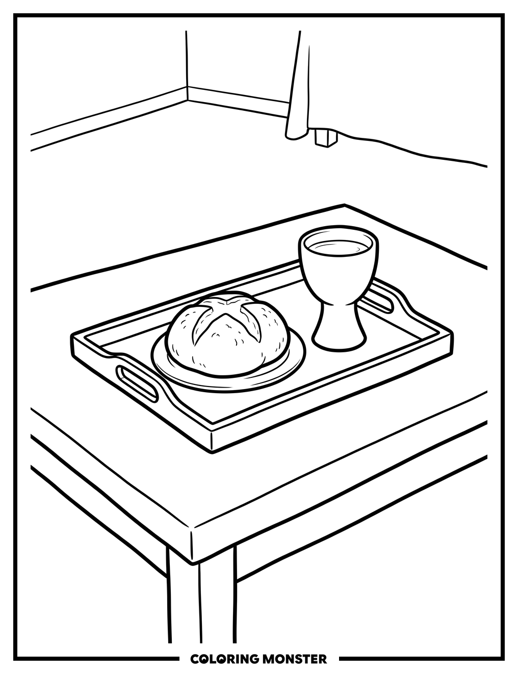 Sacrament Tray With Bread and Water Coloring Page
