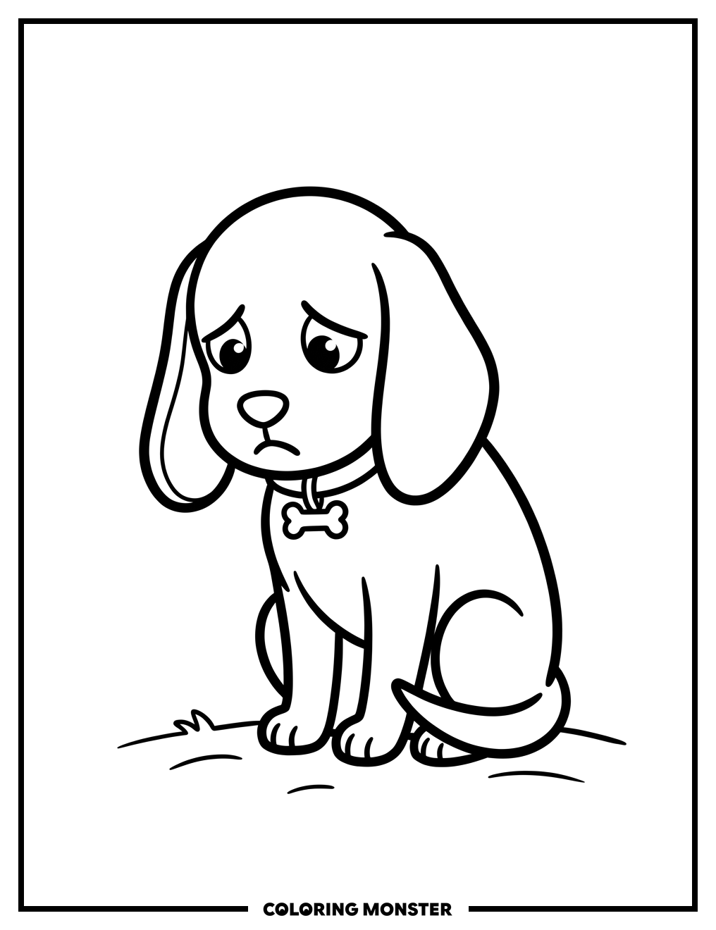 Sad Cartoon Dog Coloring Page