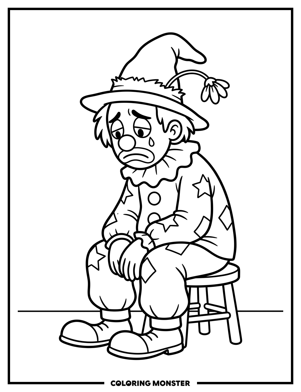 Sad Clown with Droopy Flower Coloring Page