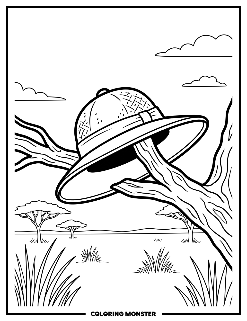 Safari Hat in Savanna Coloring Page