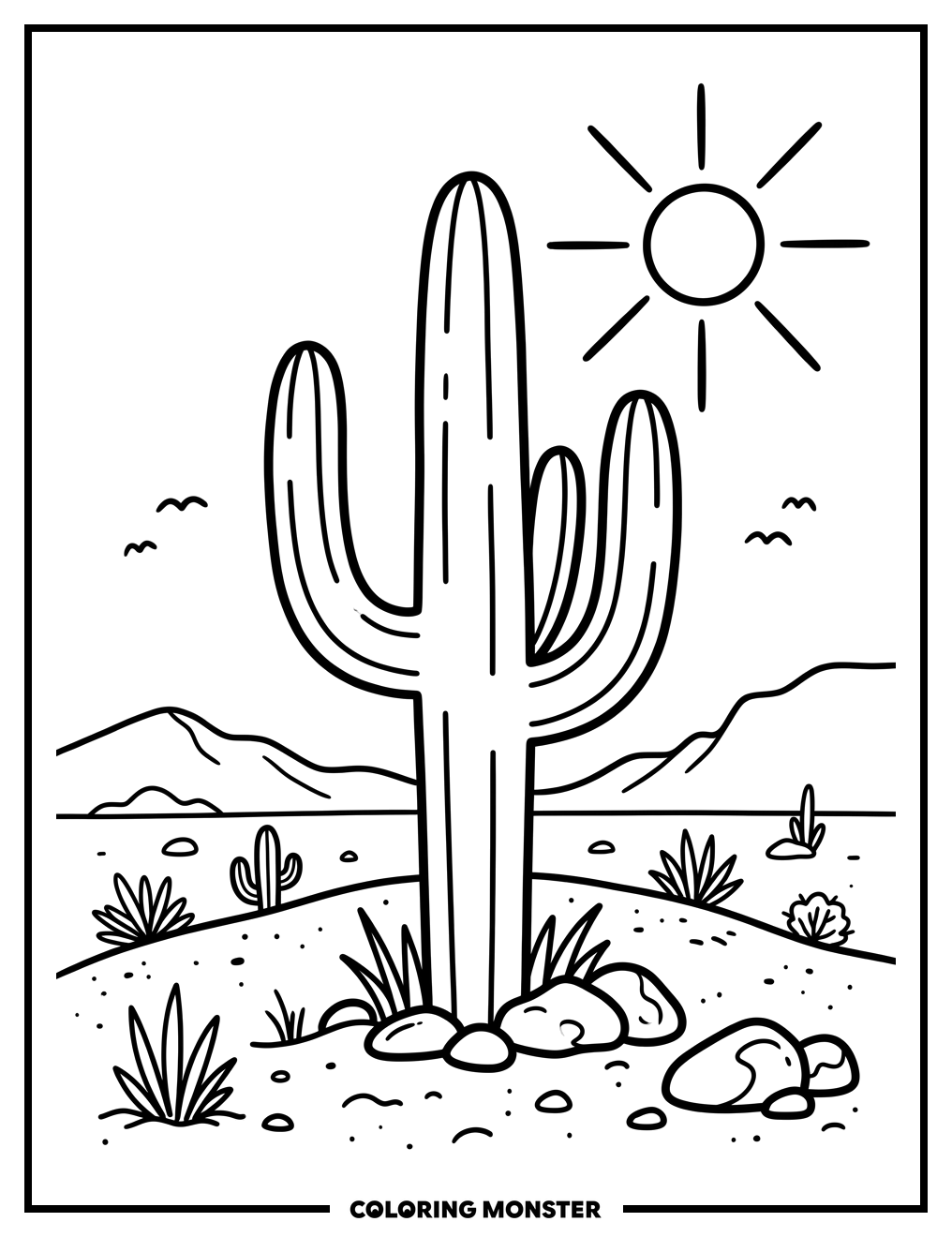 Saguaro Cactus in the Desert Coloring Page