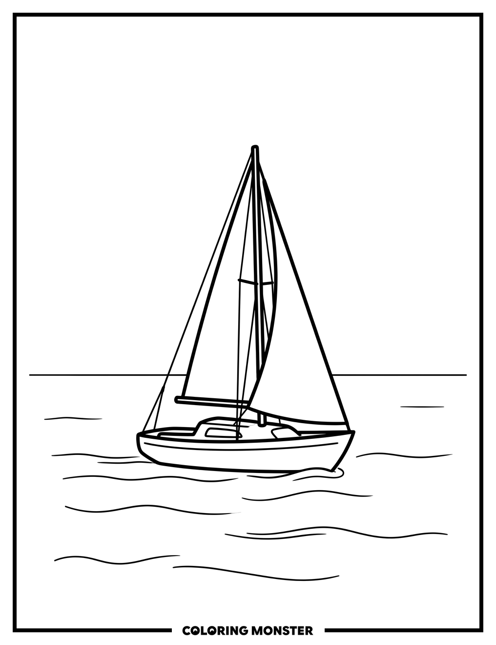 Sailboat on a Calm Sea Coloring Page