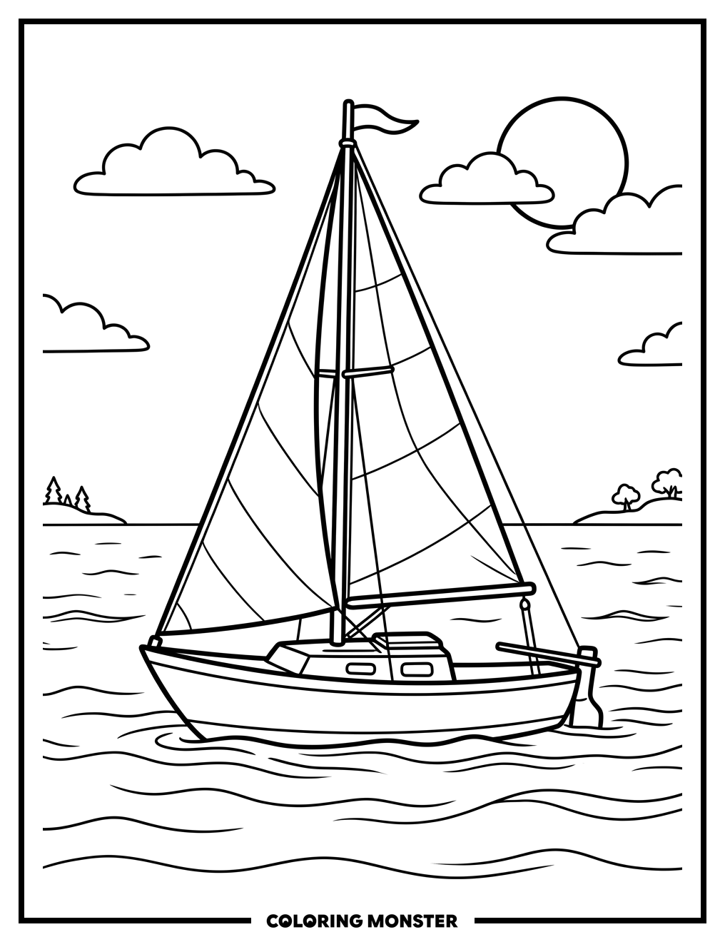 Sailboat on Calm Water Coloring Page