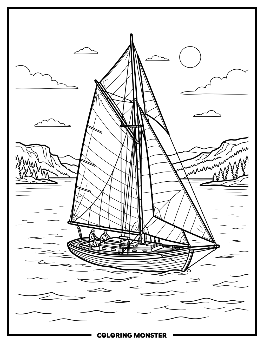 Sailboat on Lake Superior Coloring Page