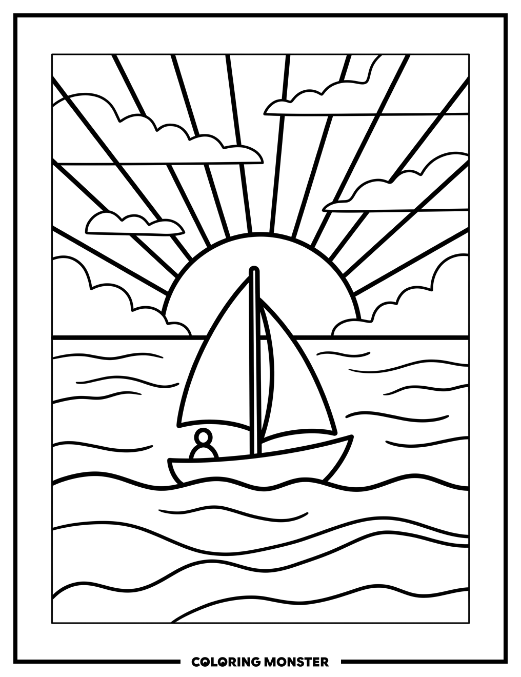 Sailboat Sunset Coloring Page