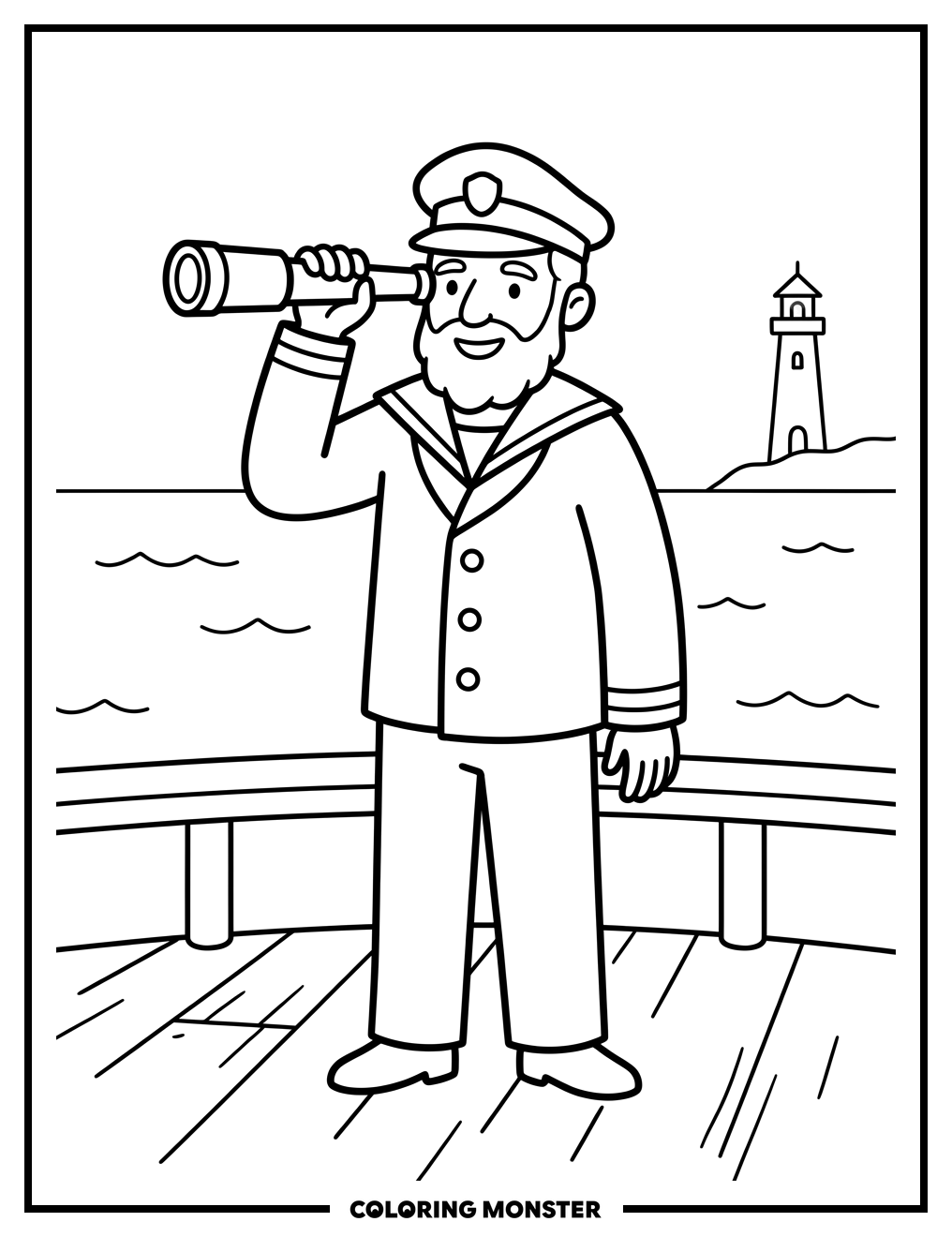 Sailor Captain With Spyglass Coloring Page