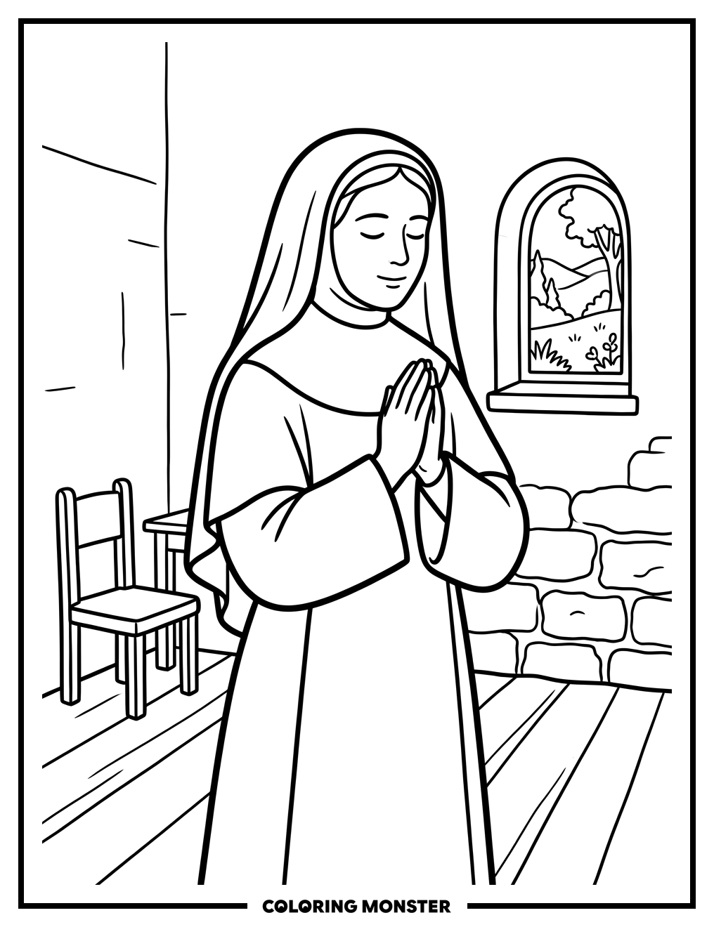 Saint Elizabeth Ann Seton in Prayer Coloring Page