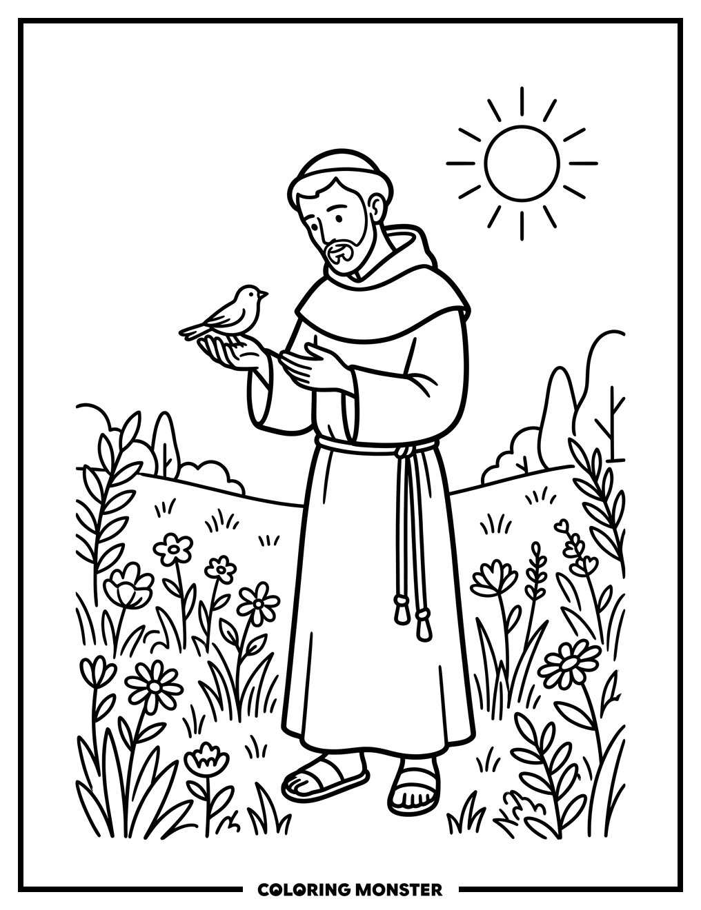 Saint Francis and the Bird Coloring Page