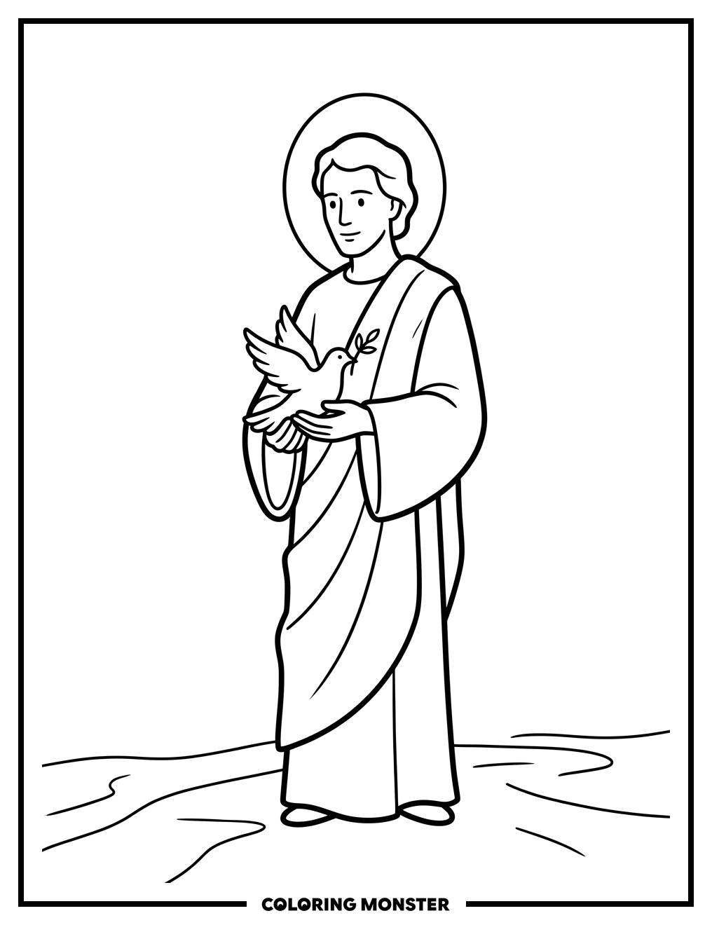 Saint Holding a Dove Coloring Page