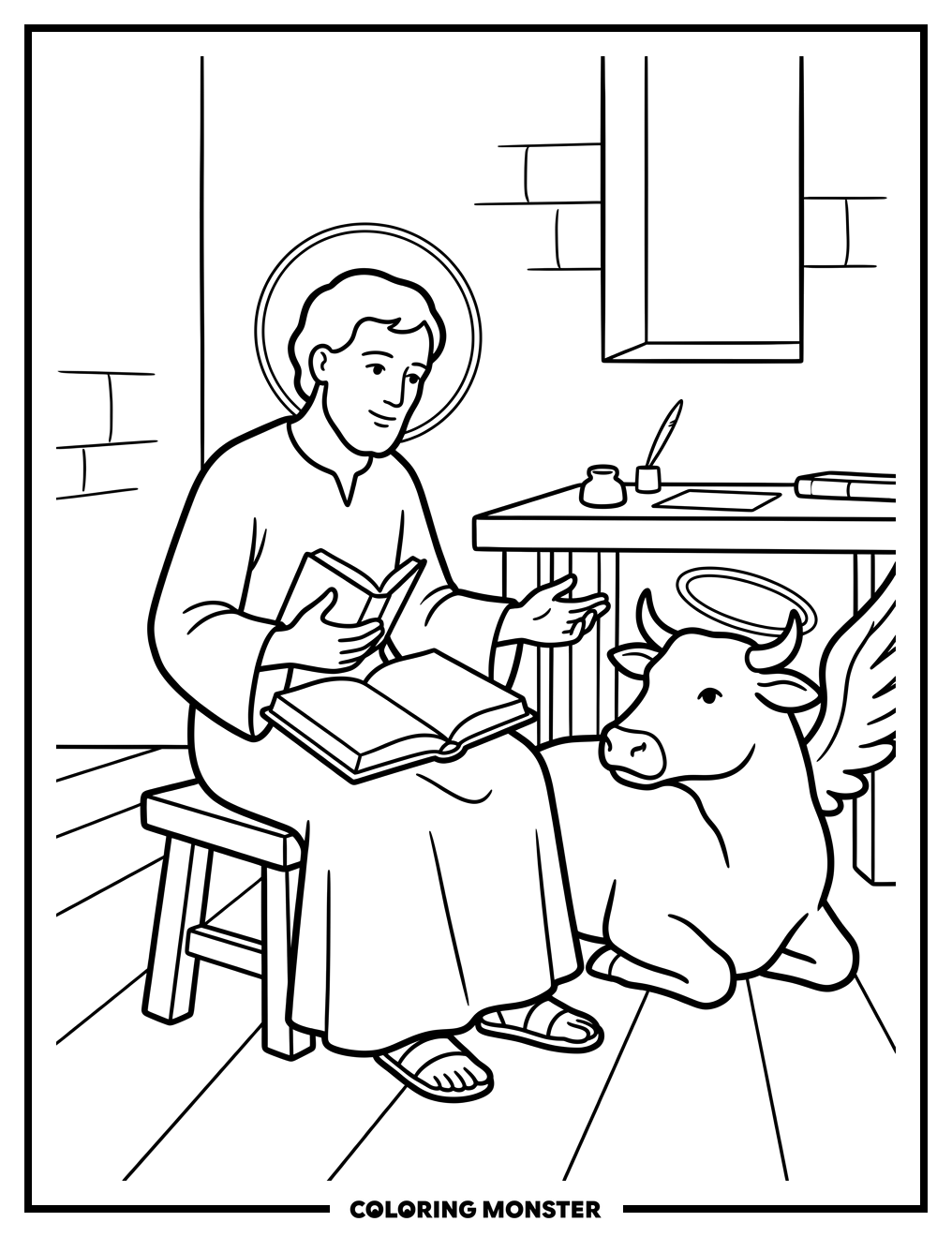 Saint Luke With His Ox Coloring Page