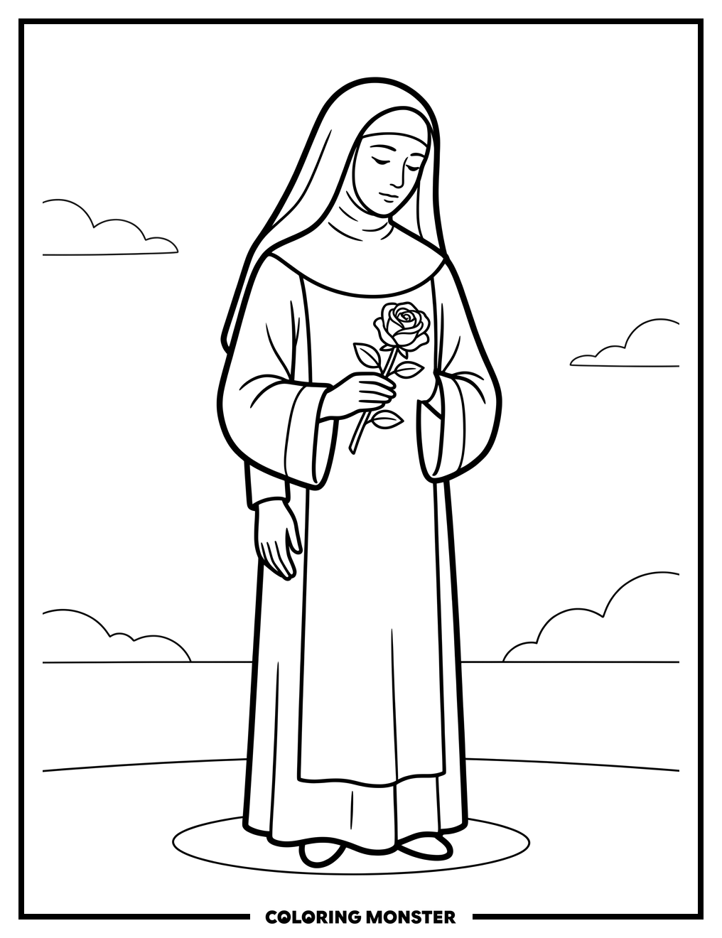 Saint Rita With Rose Coloring Page