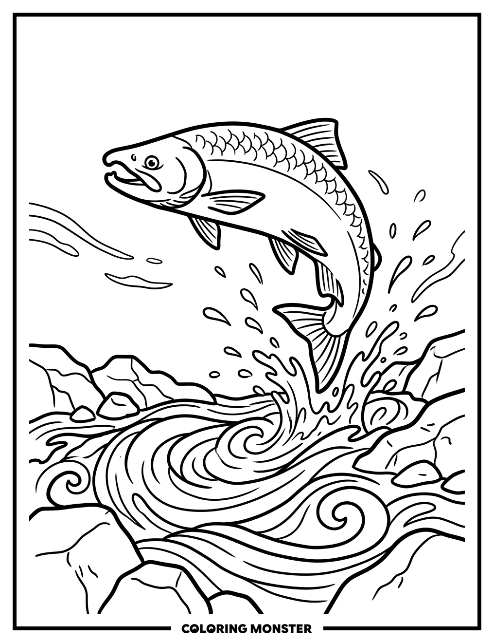 Salmon Leaping Upriver Coloring Page