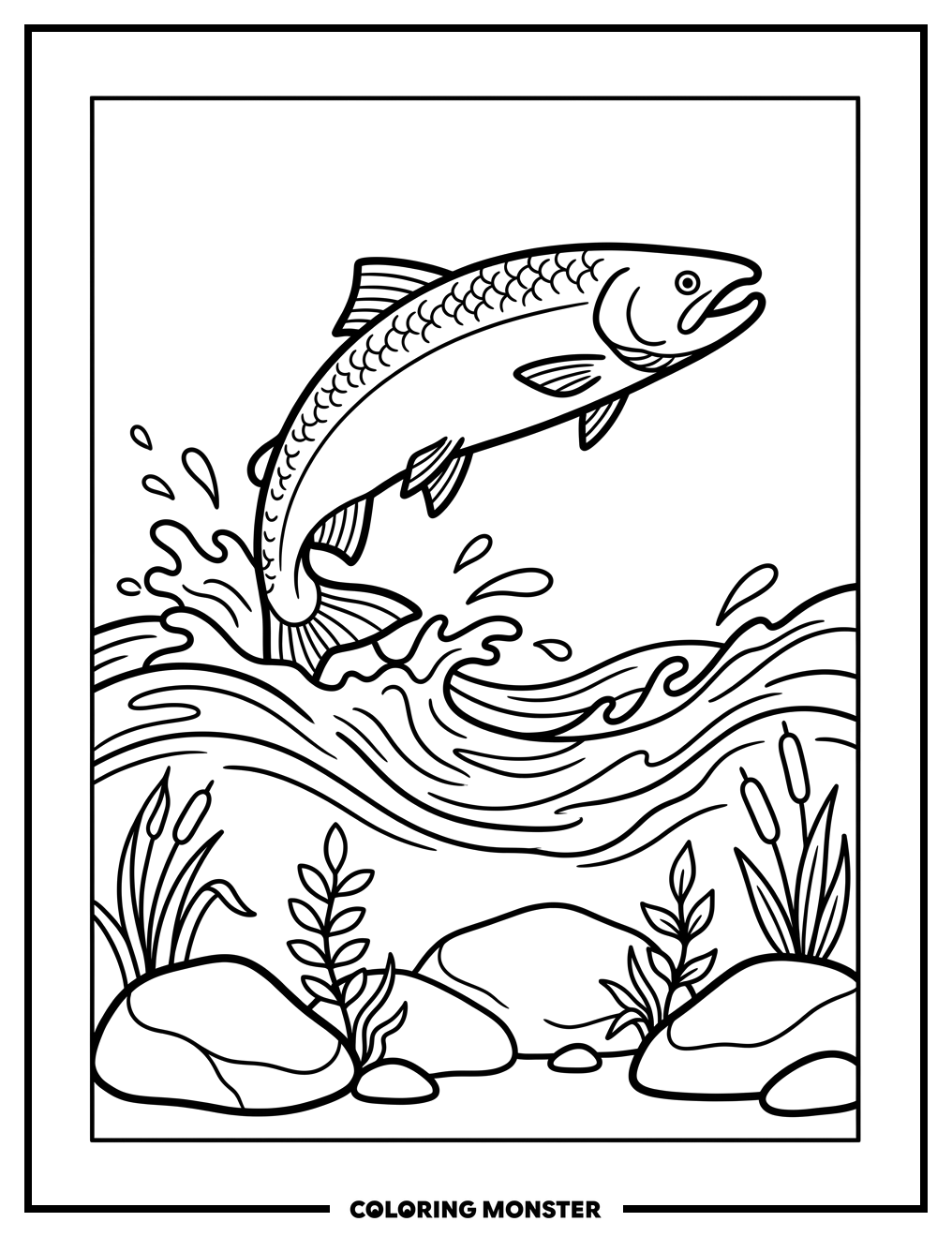 Salmon Leaping Upstream Coloring Page
