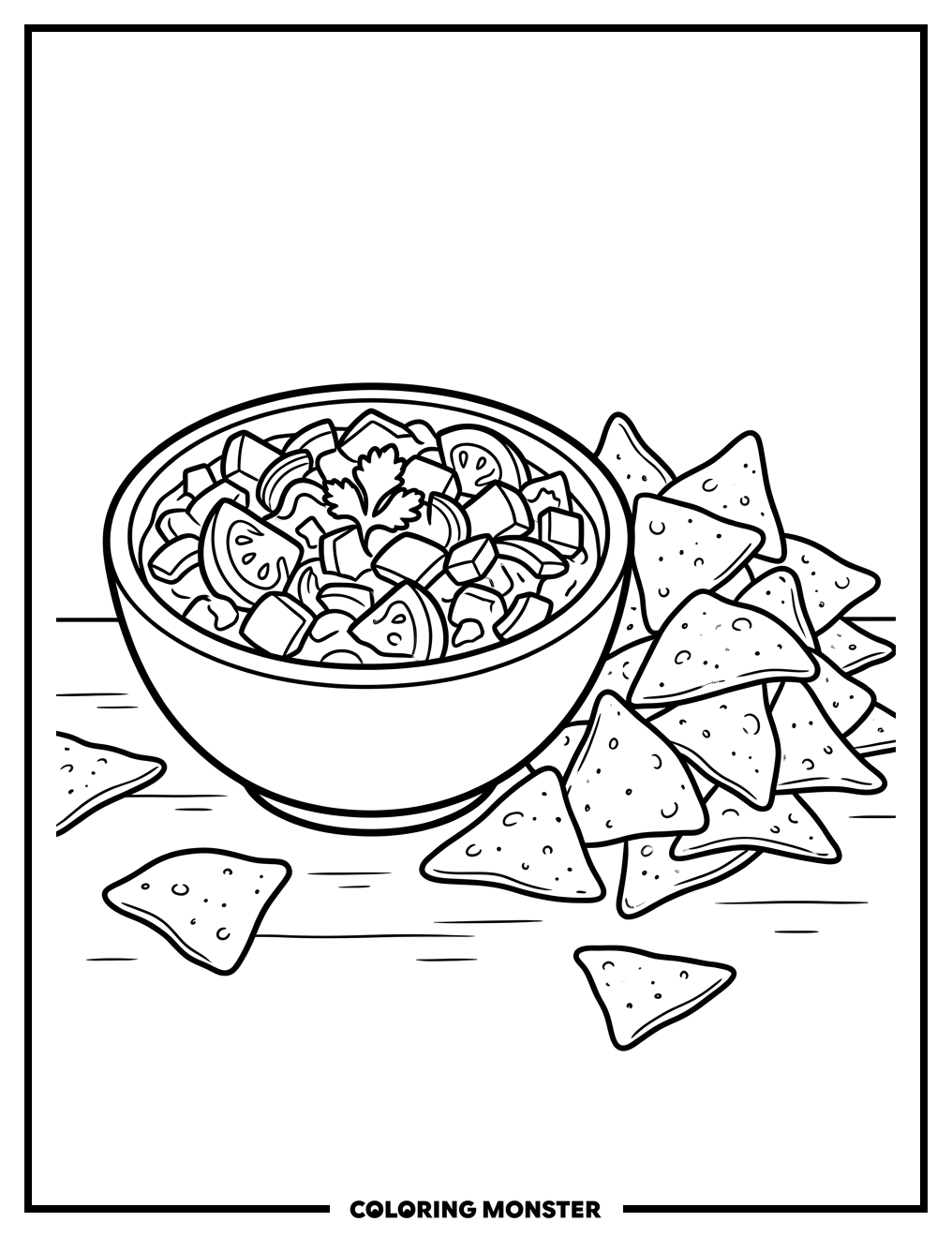 Salsa and Chips Fiesta Coloring Page