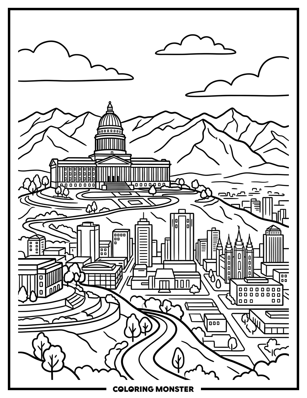 Salt Lake City Skyline With Capitol Coloring Page