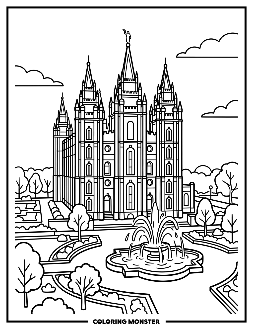 Salt Lake Temple and Gardens Coloring Page