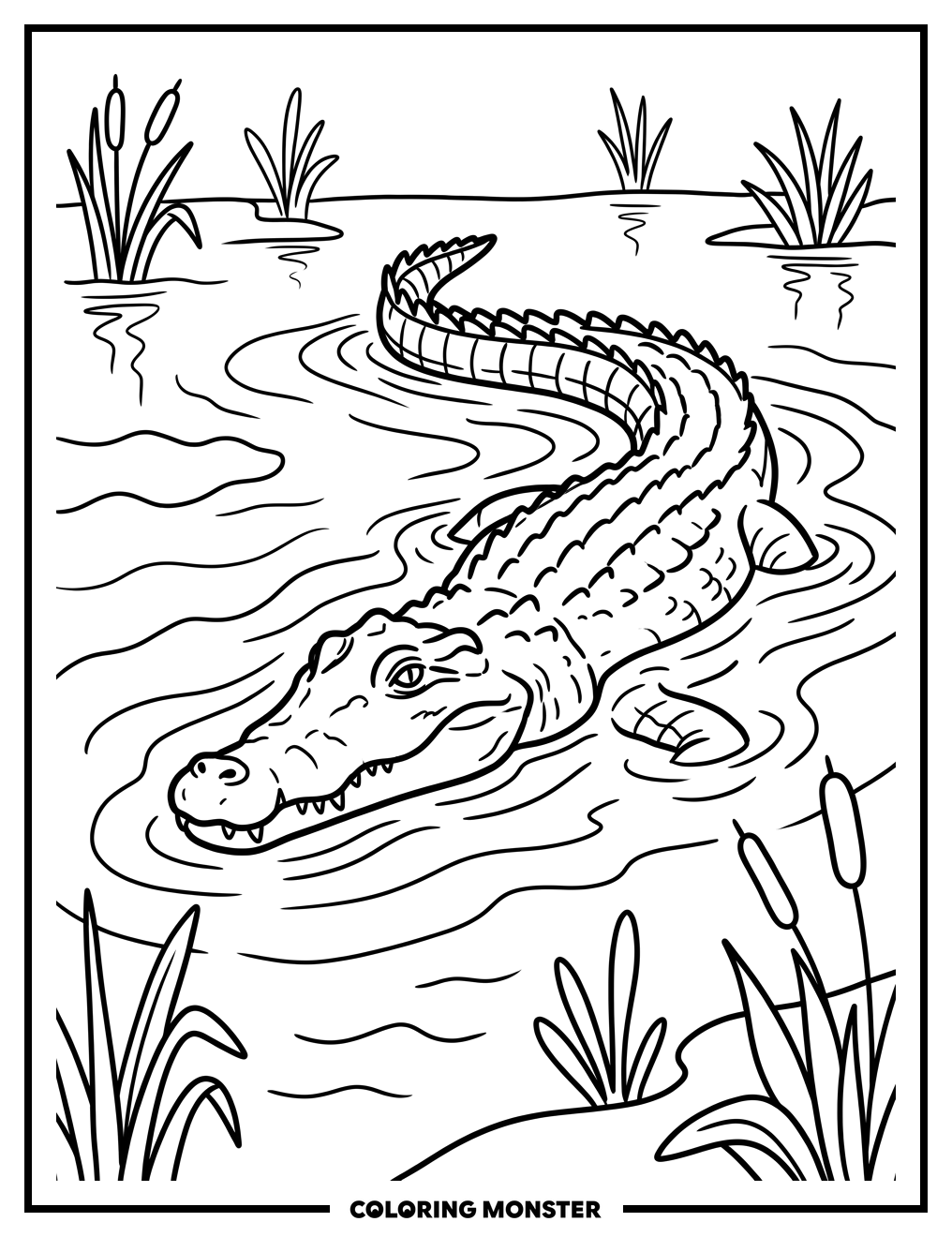 Salt Water Crocodile Swimming Coloring Page