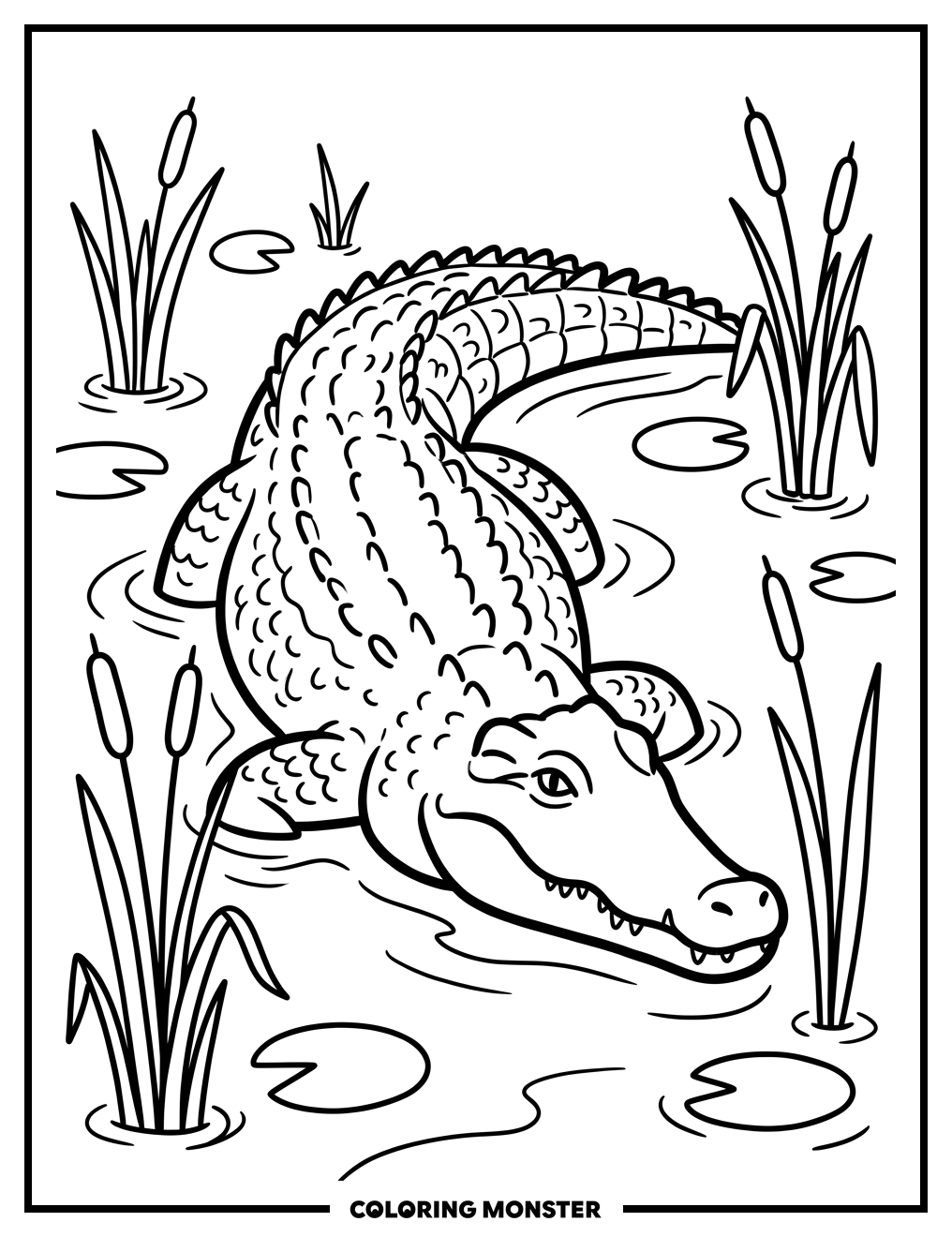 Saltwater Crocodile in Swamp Coloring Page