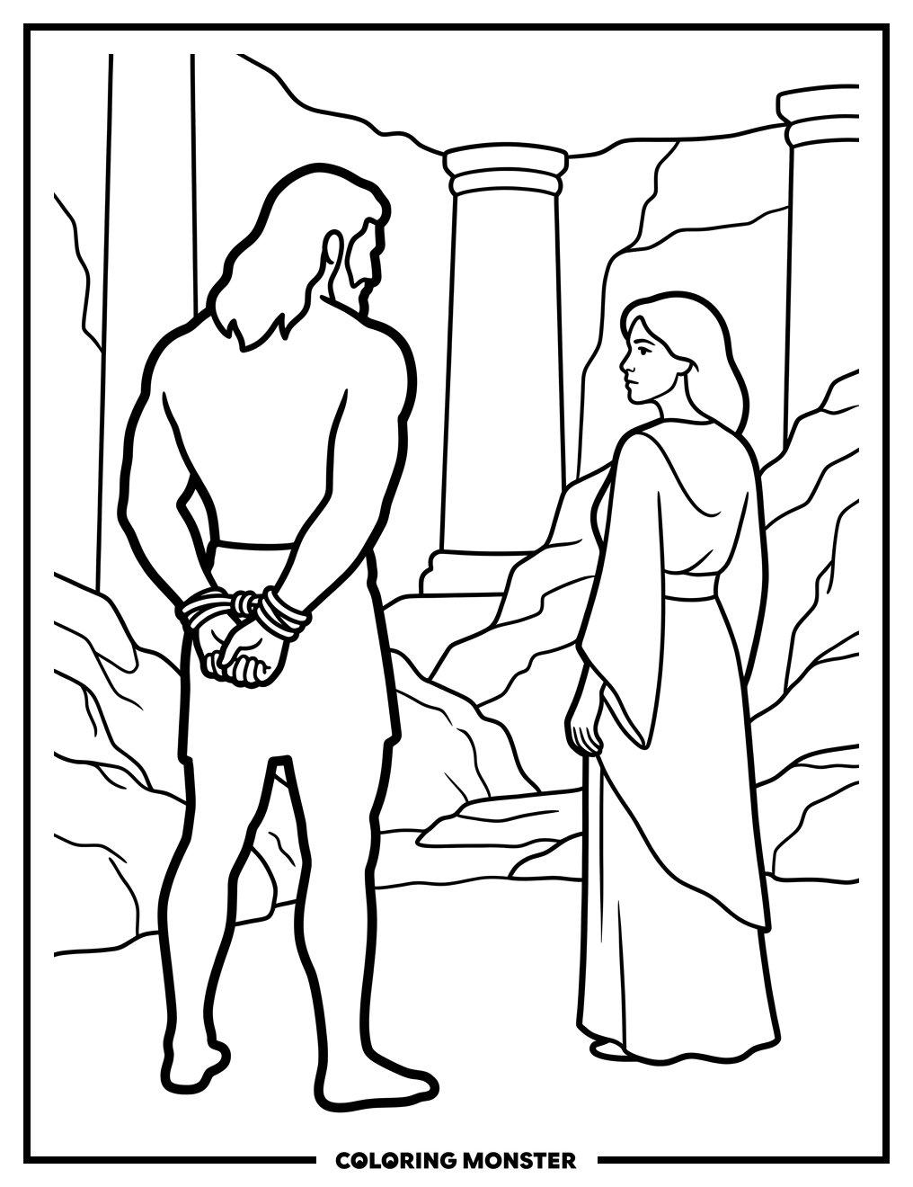 Samson Bound Before Delilah Coloring Page