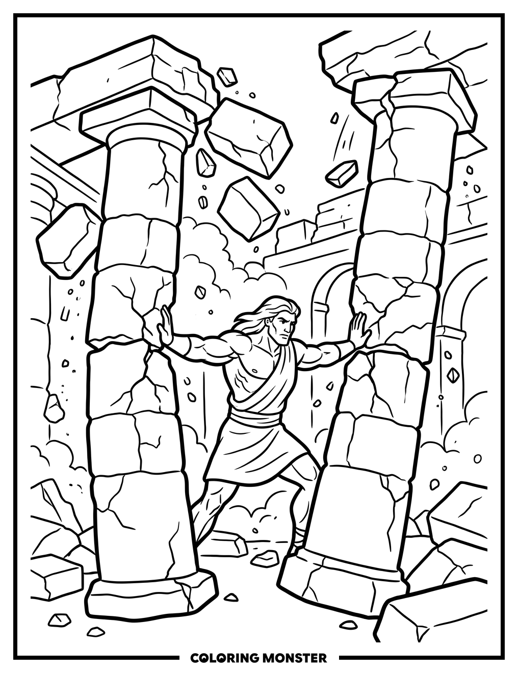 Samson Pushing Temple Pillars Coloring Page